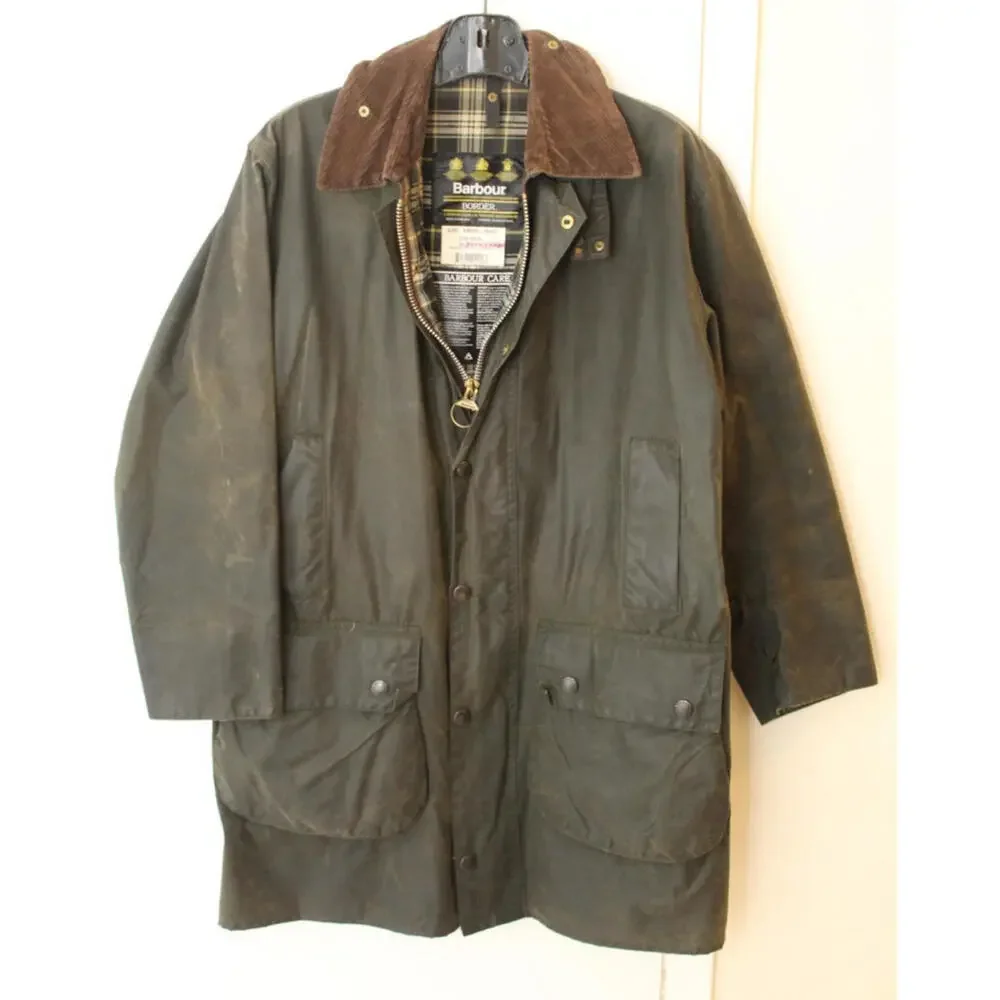 Barbour Vintage A200 Border Wax Jacket C38 Small Sage Green Country England - Picture 6 of 15